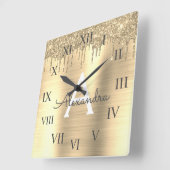 Monogramm-Name des Glitzer, gebürstetes Metall Quadratische Wanduhr (Winkel)