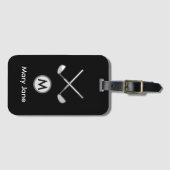 Monogramm Name des Golfspiels auf schwarz für Golf Gepäckanhänger (Vorderseite (Horizontal))