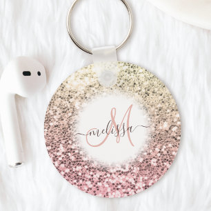 Monogramm-Name des Hübschen Glitzer, Blush Pink Schlüsselanhänger