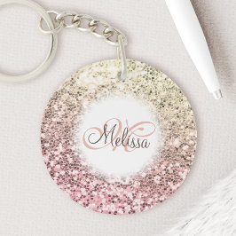 Monogramm-Name des Hübschen Glitzer, Blush Pink Schlüsselanhänger