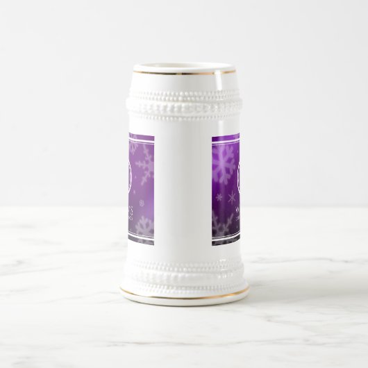 Monogramm Name des Lila Schneeflocken Bierglas (Mittel)