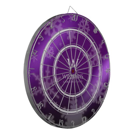 Monogramm Name des Lila Schneeflocken Dartscheibe (Vorderseite Links)