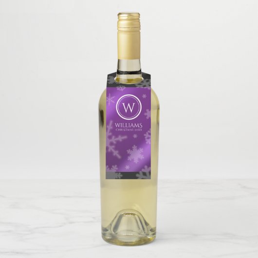 Monogramm Name des Lila Schneeflocken Flaschenanhänger (Auf Flasche)
