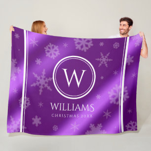 Monogramm Name des Lila Schneeflocken Fleecedecke
