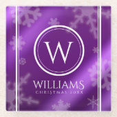 Monogramm Name des Lila Schneeflocken Glasuntersetzer (Vorderseite)