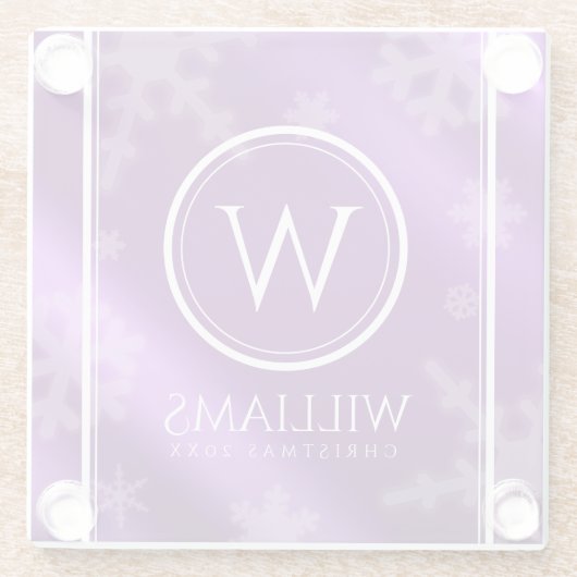 Monogramm Name des Lila Schneeflocken Glasuntersetzer (Rückseite)