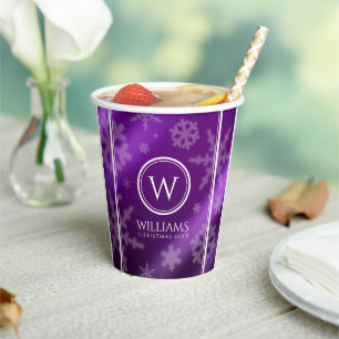 Monogramm Name des Lila Schneeflocken Pappbecher