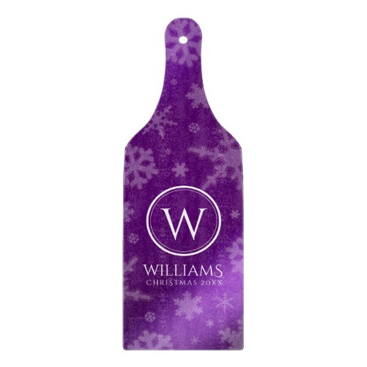 Monogramm Name des Lila Schneeflocken Schneidebrett (Vorderseite)