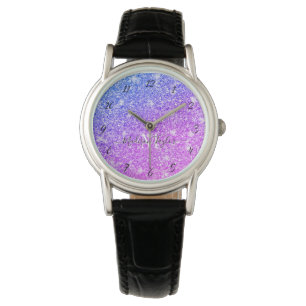 Monogramm Name des Lila und rosa Glitzer Armbanduhr