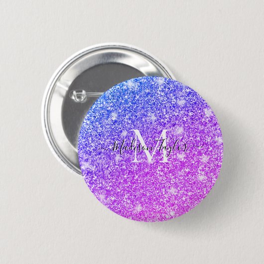 Monogramm Name des Lila und rosa Glitzer Button (Vorne & Hinten)