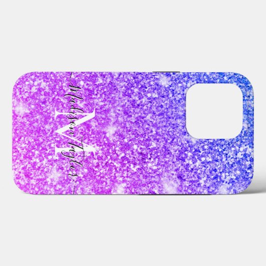 Monogramm Name des Lila und rosa Glitzer Case-Mate iPhone Hülle (Rückseite (Horizontal))