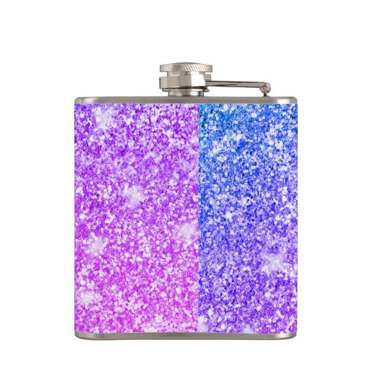 Monogramm Name des Lila und rosa Glitzer    Flachmann (Rückseite)