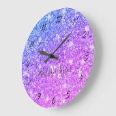 Monogramm Name des Lila und rosa Glitzer        Große Wanduhr (Winkel)