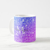 Monogramm Name des Lila und rosa Glitzer Kaffeetasse (Vorderseite Links)