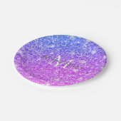 Monogramm Name des Lila und rosa Glitzer Pappteller (Schrägansicht)