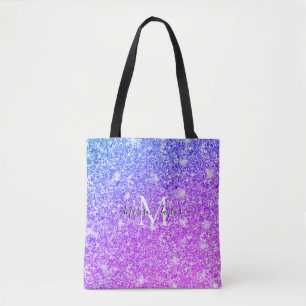 Monogramm Name des Lila und rosa Glitzer Tasche