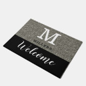 Monogramm-Name des Schwarz-Silber-Glitzer Fußmatte (Schrägansicht)