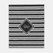 Monogramm Name des schwarzen grauen Glitzer Streif Fleecedecke (Vorderseite)