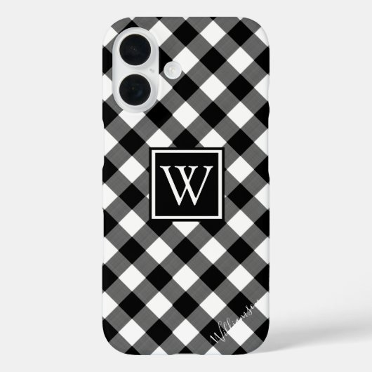 Monogramm/Name des Schwarzweiß-Buffalo-Karos Case-Mate iPhone Hülle (Rückseite)