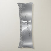 Monogramm Name des Silver Metal-Glitzer-Tropfens Seitenschläferkissen (Vorderseite Vertikal)