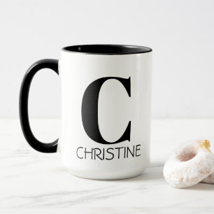 Monogramm Name Einfach Elegant Schwarz & Weiß Tasse