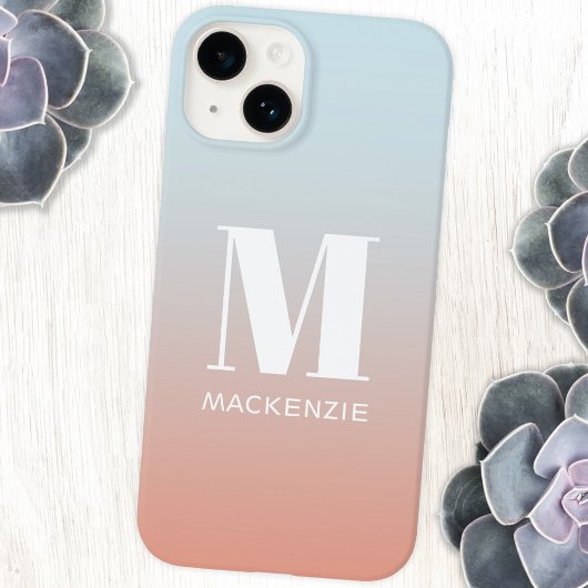 Monogramm-Name Einfacher Farbverlauf Personalisier iPhone Hülle