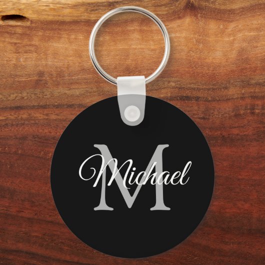 Monogramm Name Elegant Moderner Vorlagenkreis Schlüsselanhänger (Vorderseite)