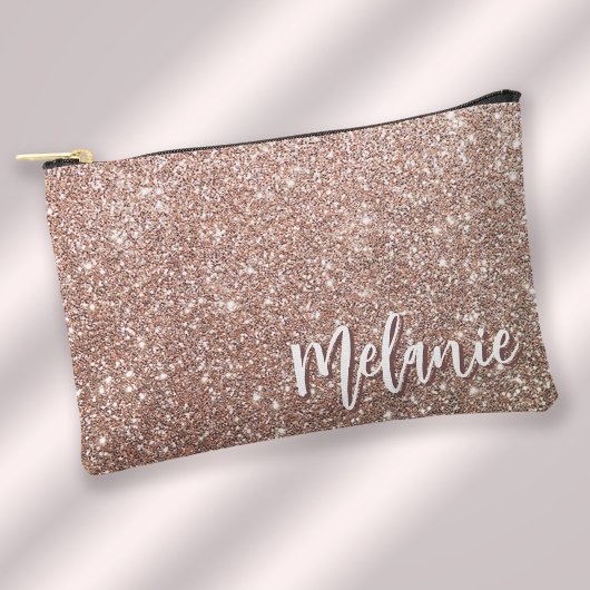 Monogramm Name Elegante Moderne Rose Gold Glitzer Zubehörtasche