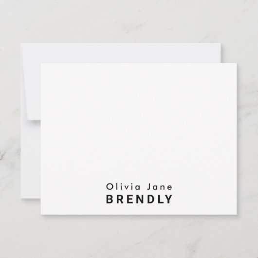Monogramm Name Elegante Moderne White Flat Note Ca Mitteilungskarte (Vorderseite)