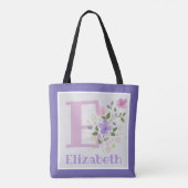 Monogramm & Name Elizabeth mit Blumen Tasche (Rückseite)