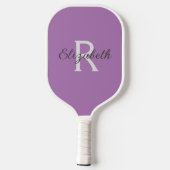Monogramm Name Erstgrau Lila Pickleball Schläger (Rückseite)