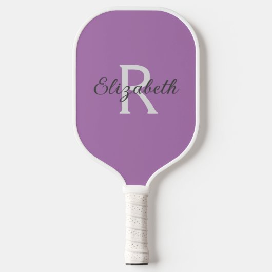 Monogramm Name Erstgrau Lila Pickleball Schläger (Vorderseite)