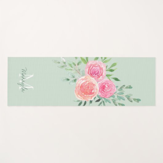 Monogramm Name Farbe Farbe Grün Yogamatte (Vorderseite (Horizontal))