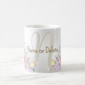 Monogramm Name farbenfroh rosa Blütensilber Kaffeetasse (Mittel)