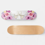 Monogramm Name farbenfroh rosa Blütensilber Skateboard (Horizontal)