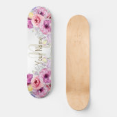 Monogramm Name farbenfroh rosa Blütensilber Skateboard (Vorderseite)