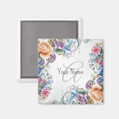 Monogramm Name farbenfrohe Blumenrahmen Elegant Mo Magnet (Vorderseite/Rückseite)