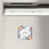 Monogramm Name farbenfrohe Blumenrahmen Elegant Mo Magnet (In Situ (Geschirrspüler))