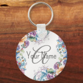 Monogramm Name farbenfrohe Blumenrahmen Elegant Mo Schlüsselanhänger (Rückseite)