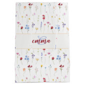 Monogramm Name Farbige Garten Wildblumen Muster Mittlere Geschenktüte (Rückseite)