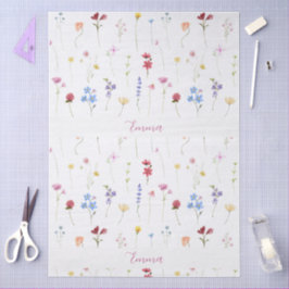 Monogramm Name Farbige Garten-Wildblumen-Muster  Seidenpapier