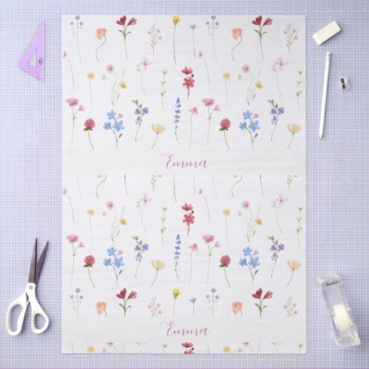 Monogramm Name Farbige Garten-Wildblumen-Muster Seidenpapier (Basteln)