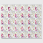 Monogramm-Name Farbige rosa Blumen mit goldenem Ra Geschenkpapier (Flach)