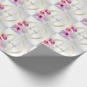 Monogramm-Name Farbige rosa Blumen mit goldenem Ra Geschenkpapier (Ecke)