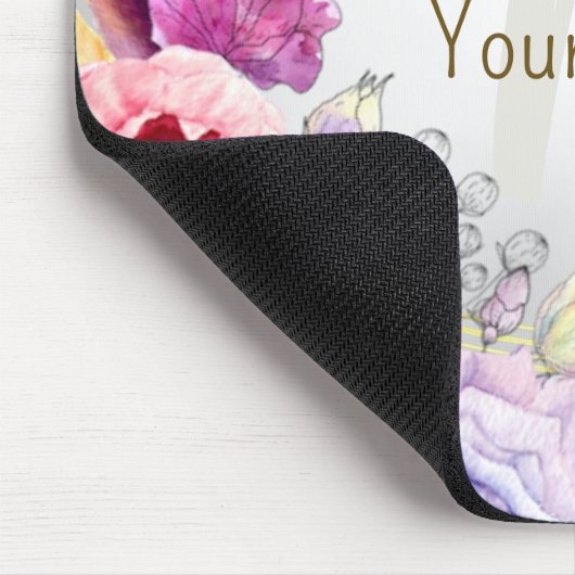 Monogramm Name Farbrosa Blütengoldene Rahmen Mousepad (Ecke)