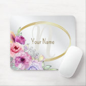 Monogramm Name Farbrosa Blütengoldene Rahmen Mousepad (Mit Mouse)