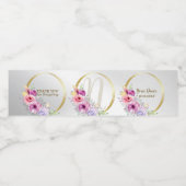 Monogramm Name Farbrosa Blütengoldene Rahmen Wasserflaschenetikett (Einzelnes Label)