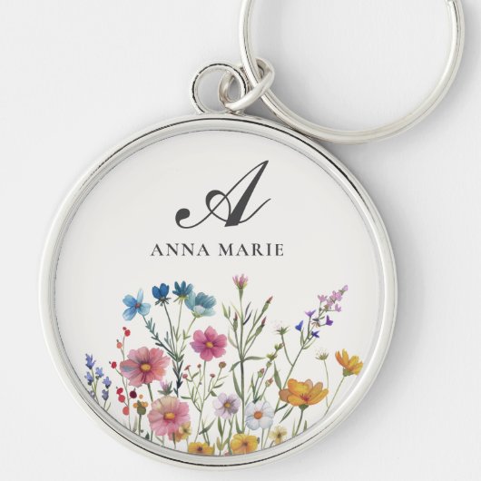 Monogramm Name Floral Boho Chic Schlüsselanhänger (Vorne)