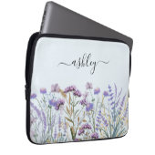 Monogramm Name Floral Botanische Lila Wildblume Laptopschutzhülle (Vorne Rechts)