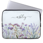 Monogramm Name Floral Botanische Lila Wildblume Laptopschutzhülle (Vorderseite)